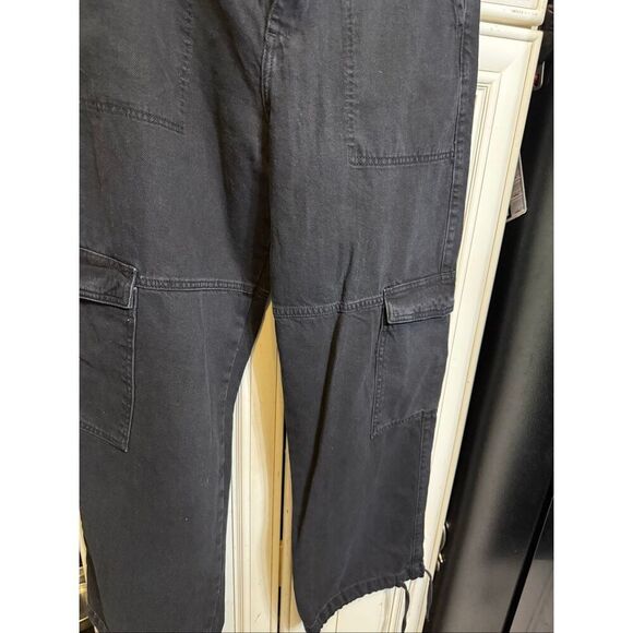 Zara Women's High Rise Elastic Back Waist Cargo Jogger Jeans Black Small - Picture 10 of 13